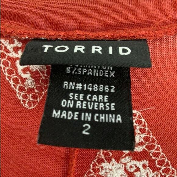 Torrid Top Women Size 2X Boho OrangeLong Bell Sleeves Embroidered Diamond V-Neck - Picture 9 of 10